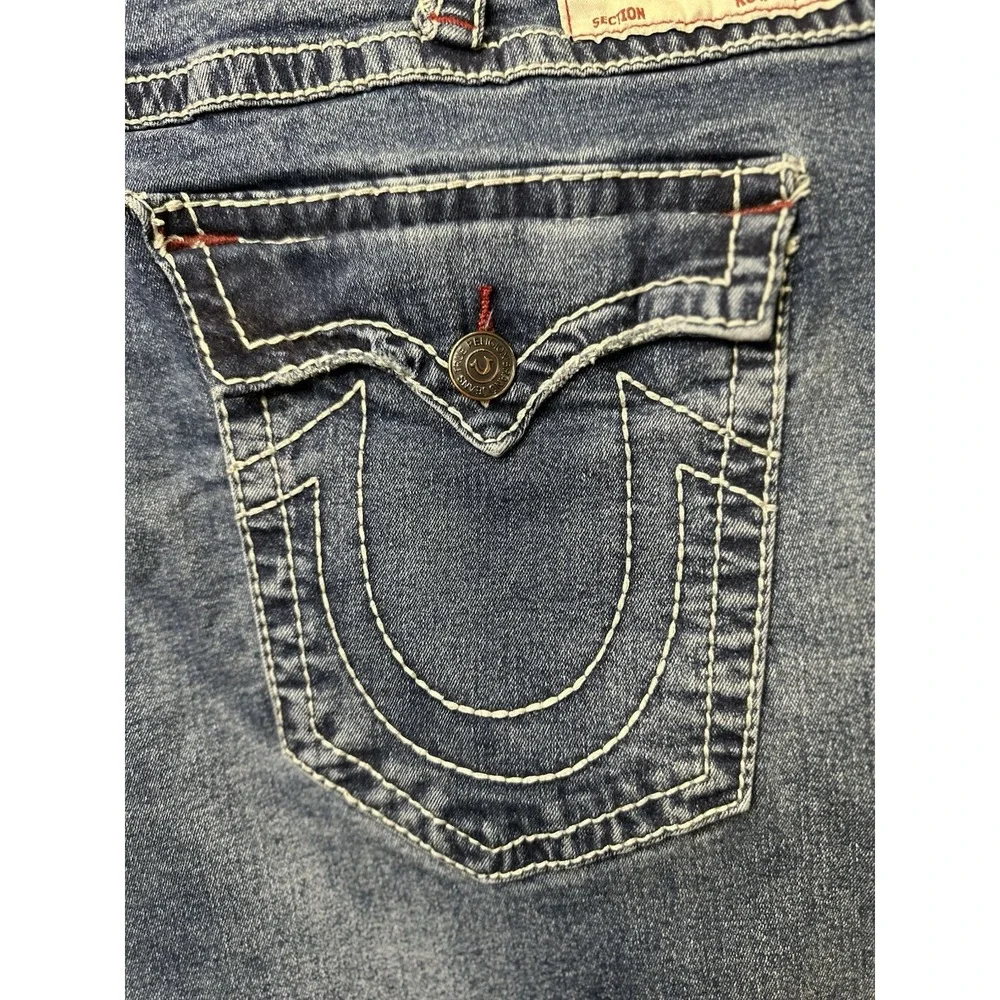 True Religion Jeans Mens 44x32 Blue Ricky Straight Flap Whisker Y2k World Tour